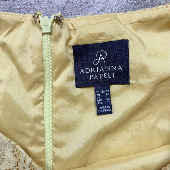 Adrianna Papell Dress 10 Yellow Floral Lace Sheath Sleeveless Spring Twee Formal - Picture 2 of 7